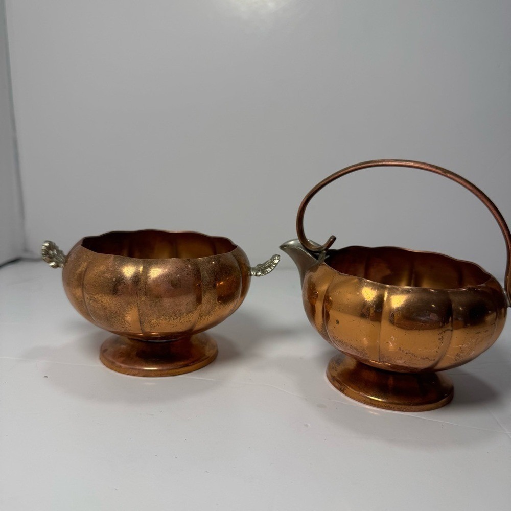 Vintage 70s Venetian Copper Morton Parker Sugar Creamer Cottagecore Farmhouse - Picture 2 of 14